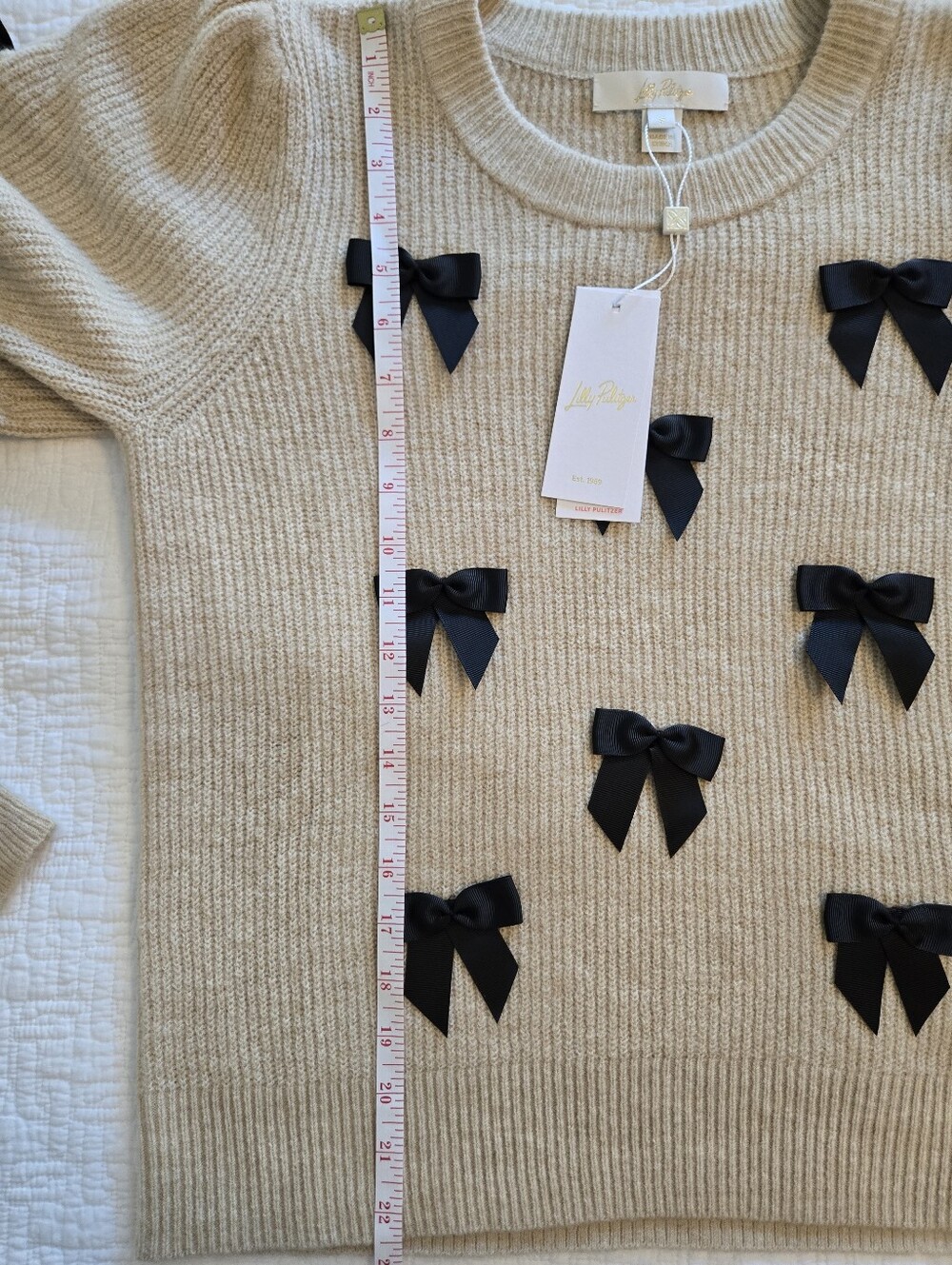 Lilly Pulitzer Zarie Sweater, Tan/Cream With Black Bows - Picture 7 of 7